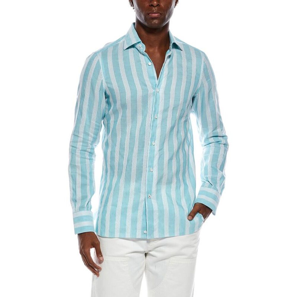 Isaia Mens Linen-Blend Dress Shirt, Brown